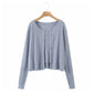 Zweiteiliges T-Shirt-Set mit V-Ausschnitt und Hosenträgern, Knopf, Langarm, Strickjacke 7275