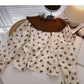 Korean minority design bow Print Long Sleeve Top  6311