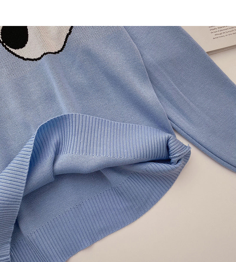 Langärmliger Pullover in alternder Kontrastfarbe mit großen Augen, Top 6564