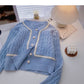 Vintage pearl buckle design sense hemp short long sleeve top  5856