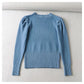 Round neck bubble sleeve elastic slim knit sweater  7444