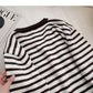 Vintage V-neck striped long sleeve top with knitted cold hat  6029