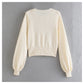 Vintage hollow out crew neck Ruffle button knit cardigan sweater  7366