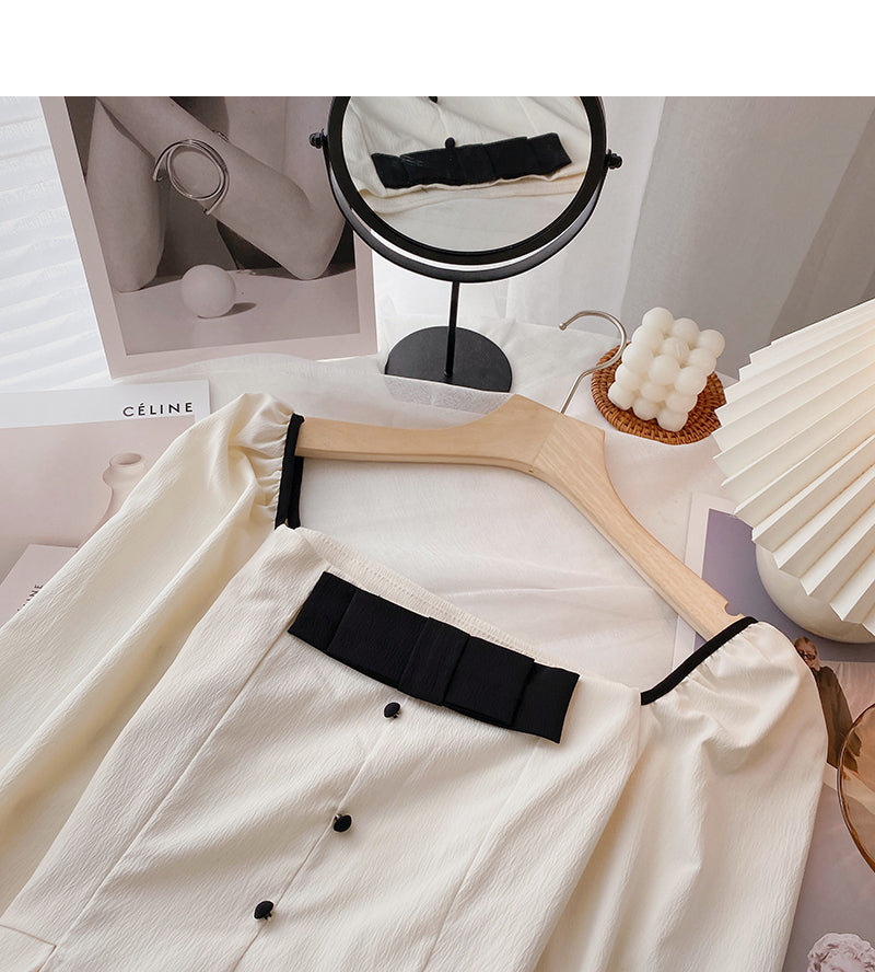 French leaky collarbone Square Neck Shirt  6415