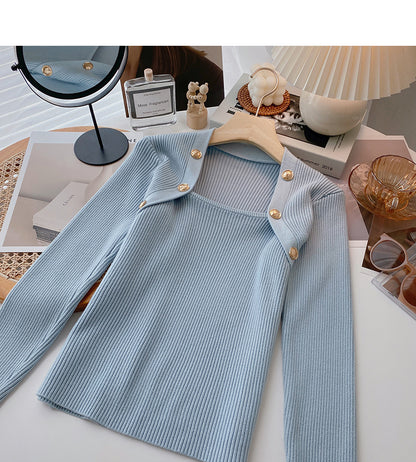 Zweireihiger Pullover mit eckigem Ausschnitt in rotem Netzdesign 6537
