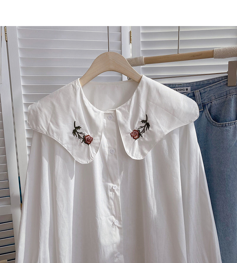 Embroidered Baby collar Vintage Art shirt  6416