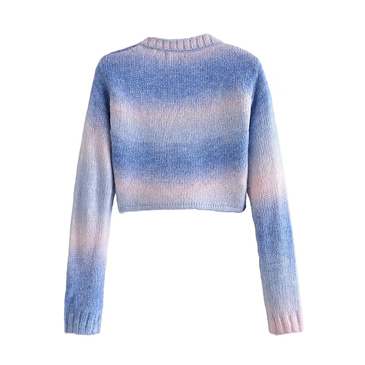 Cross design color changing exposed navel sweater  7422