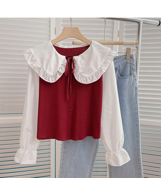 Baby collar color blocking bandage Long Sleeve Shirt  6400