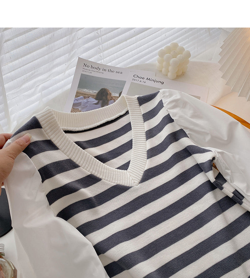 Haut à manches longues en tricot cousu au design de la minorité coréenne 6303
