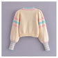 Love printed V-neck bubble sleeve knitted cardigan  7191
