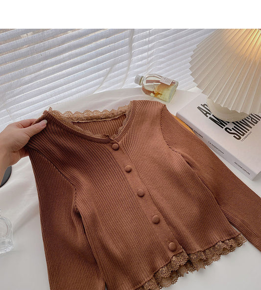 Kleine Retro-Kurztop-Slim-Strickjacke 6511