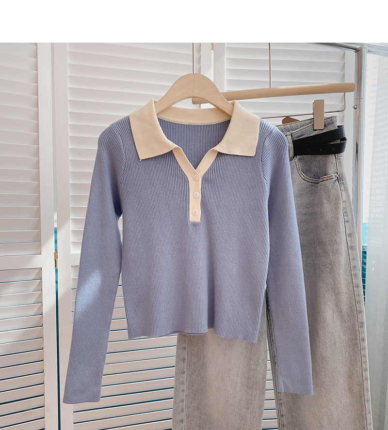 Kurzer Slim-Fit-Pullover mit Farbblockierung 6491