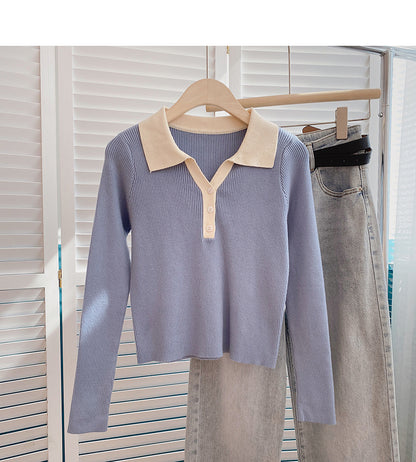 Kurzer Slim-Fit-Pullover mit Farbblockierung 6491