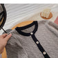 Knitted crew neck cardigan, versatile lazy long sleeve short top  6656