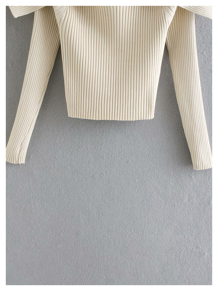Off shoulder and large lapel design t-shirt straight neck short top  7160