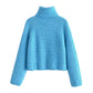 Lazy wind high neck spike knit sweater short sweater  7457