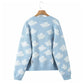 Sweet aging V-neck cloud jacquard knitted cardigan  7312