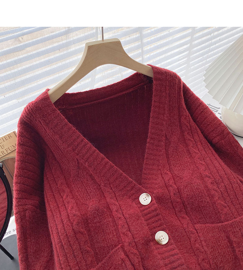 Minority retro V-neck twist Long Sleeve Jacket  6033