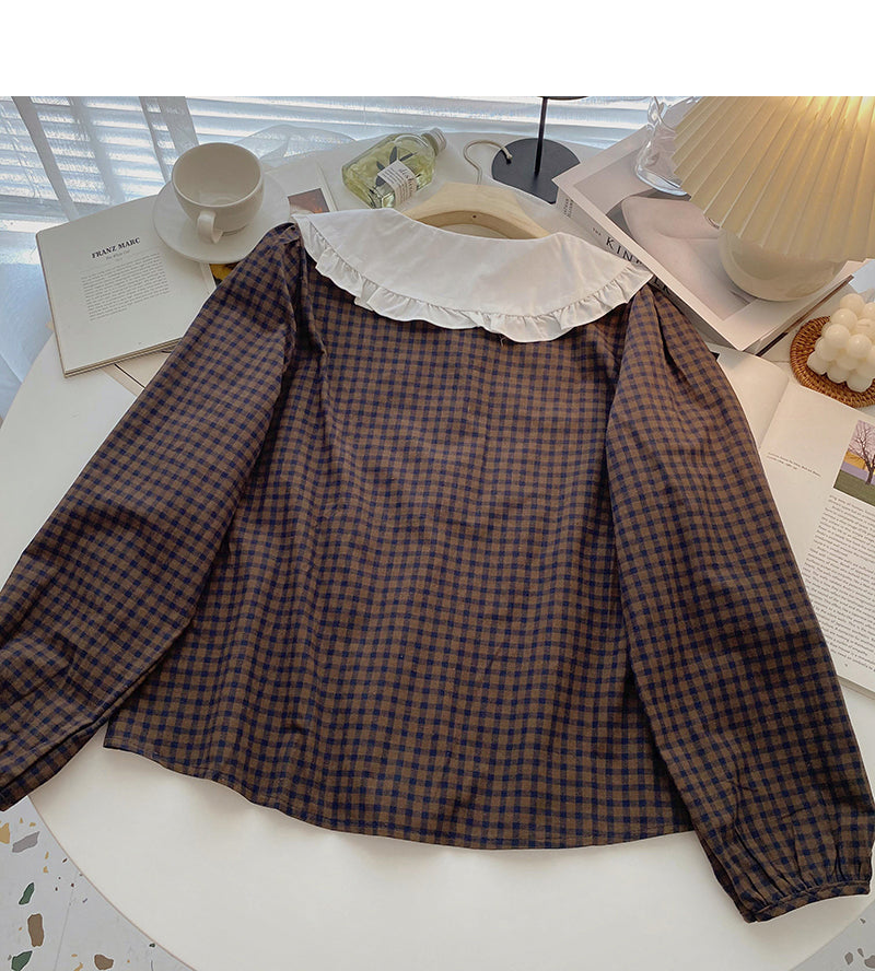 Long sleeve shirt women's design casual Plaid top  6318