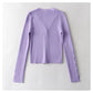 V-neck single breasted high waist open navel knitted cardigan  7385