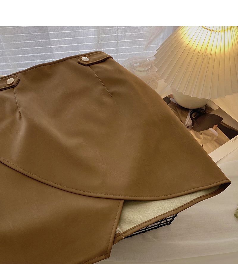 Irregular design, slim hips, high waist A-shaped small leather skirt  5521