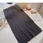 Simple and versatile thread knitted high waist split A-line skirt  5752