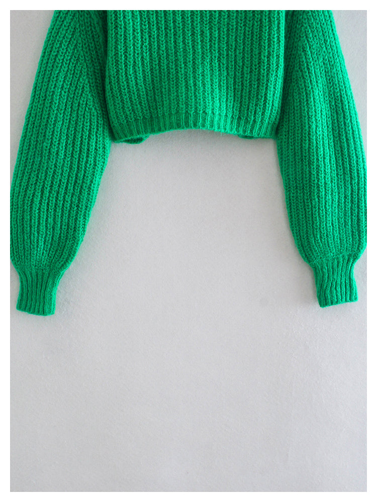 Kurzer Pullover mit Puffärmeln im Retro-Minoritätsdesign 7155