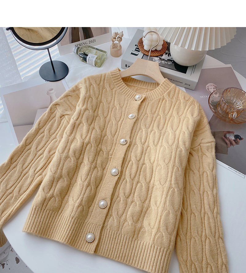Einreihiger Strickmantel mit Rundhalsausschnitt und Twist 6175