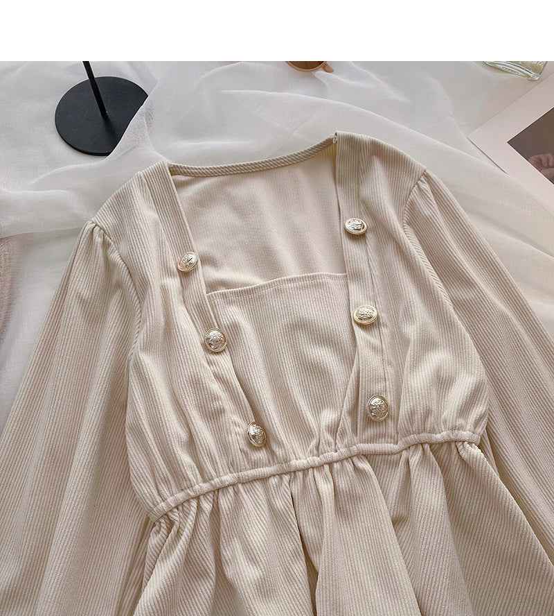 Niche design double breasted Square Neck Shirt  6360