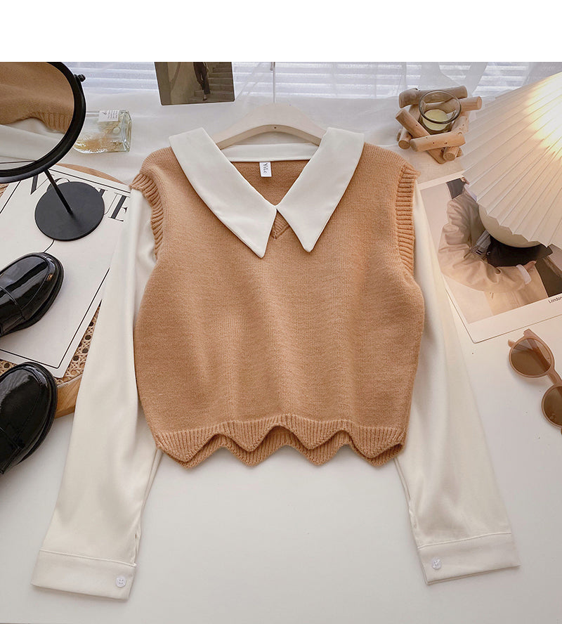 Pull à manches longues avec coutures apparentes et chemisier doux 6499