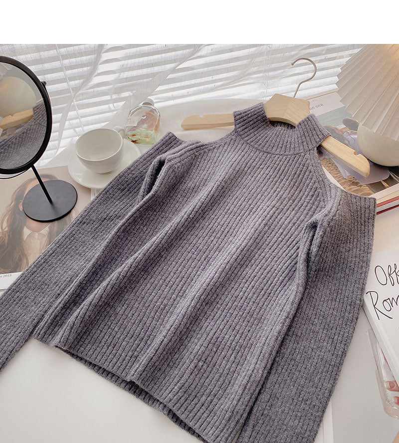 Women's slim off shoulder long sleeve sweater design  5946