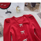 Bow Vintage V-Neck Sweater slim slim long sleeve top  6622