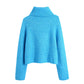 Neuer lockerer Strickpullover mit hohem Kragen und Spikes 7498
