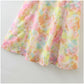 Vintage square neck bubble sleeve lace up gradient Floral Dress  7083