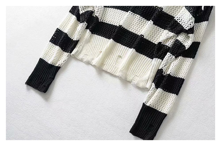 Kapuzenpullover 7280 im Hongkong-Stil mit ausgehöhlten Vintage-Streifen