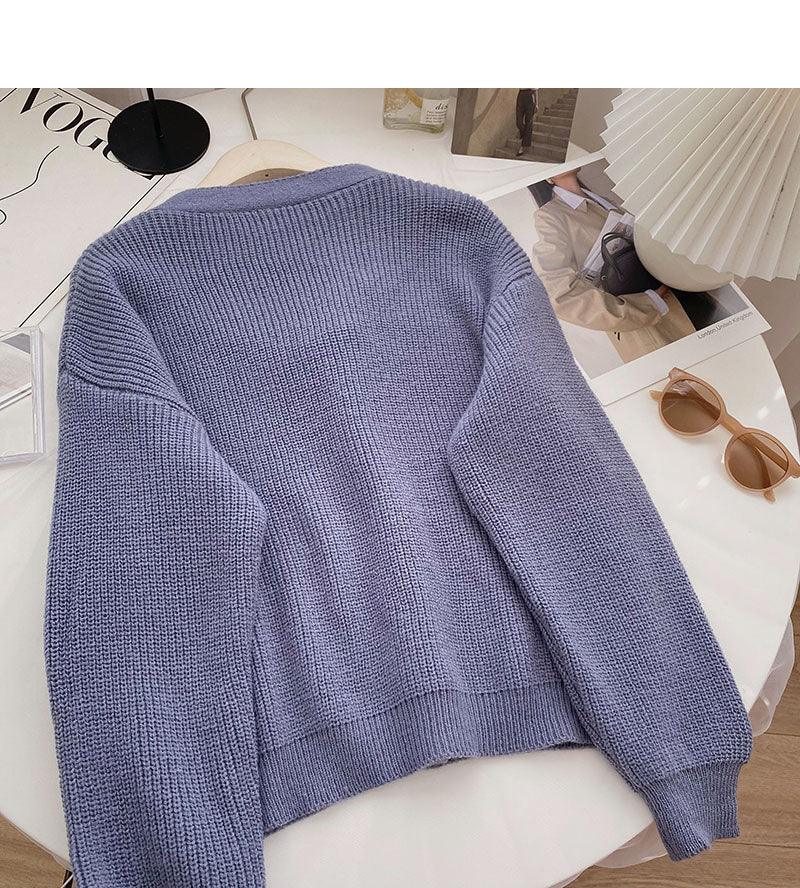 Korean design personalized V-neck hollowed out long sleeves look thin  6128