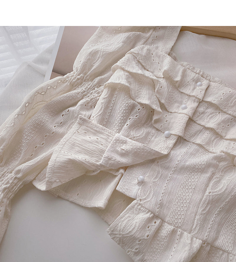 Chemise à volants et col carré Haut à manches courtes évasées 6429