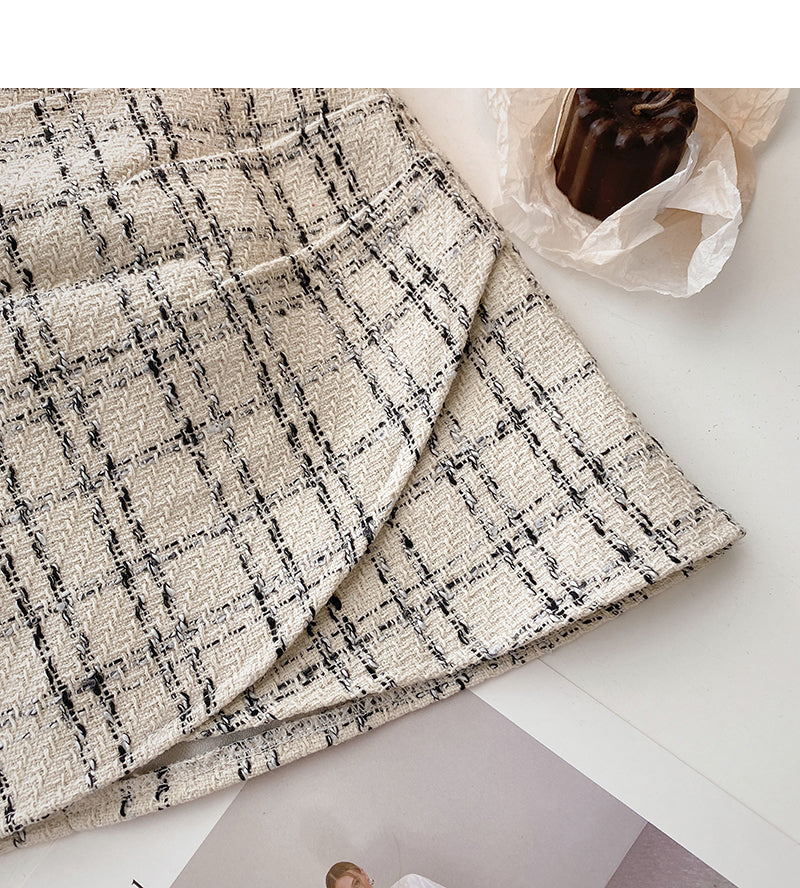Koreanisches Mode-Retro-Design plissierter Hüftkaro mit hoher Taille A-förmiger Rock 5628