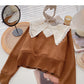 Design sense baby collar stitched sweater Vintage top 6601