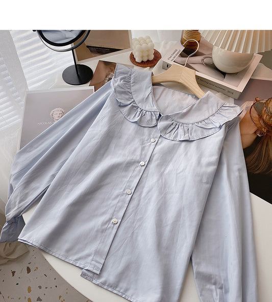 Chemise à col en dentelle pour bébé, haut polyvalent à manches longues et rajeunissant 6427