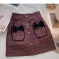 Bow high waist single breasted Plaid A-line skirt  5622