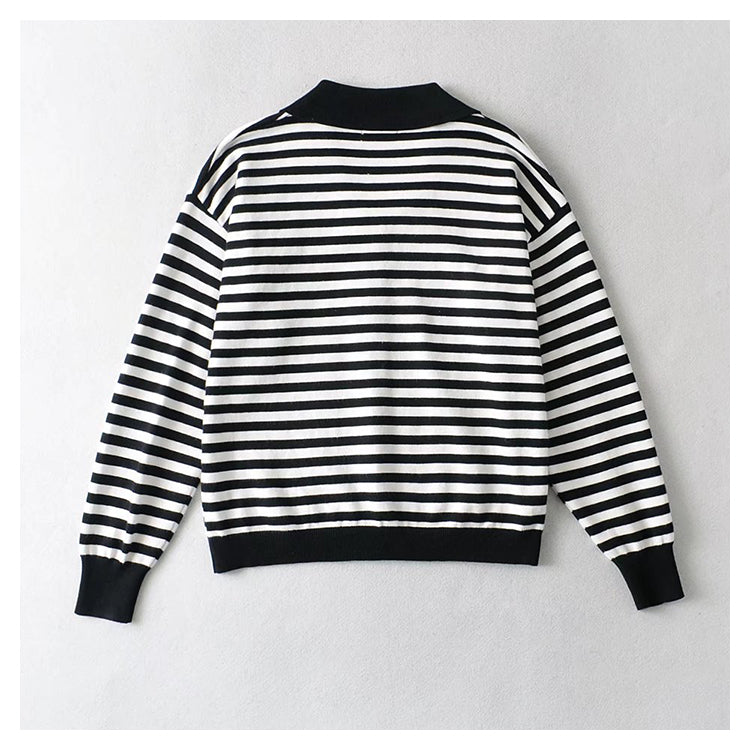 Korean Vintage striped sweater loose sweater coat  7450