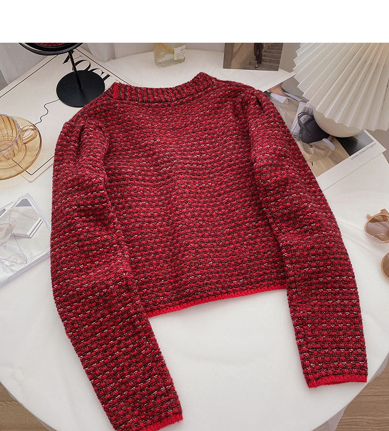 Kleiner Duft, roter Retro-Pullover, Strickjacke, Damen 6052