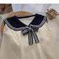 Contrast lace up Navy neck sweater female  6075
