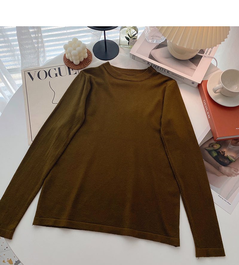 Einfacher, vielseitiger, einfarbiger Pullover mit langen Ärmeln und Boden 6519