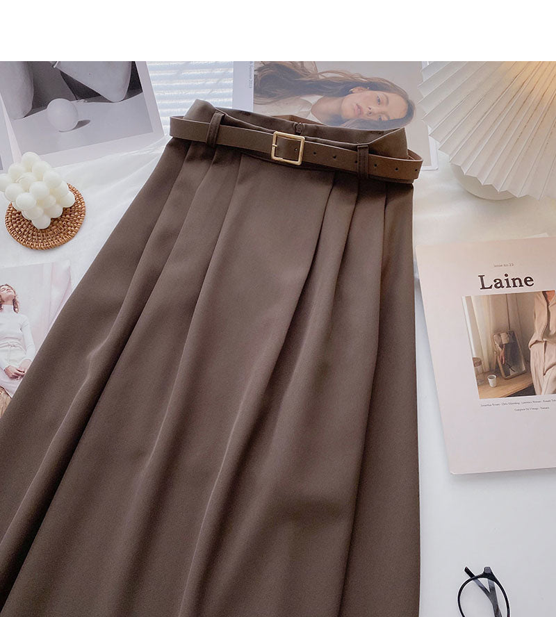 Hong Kong style fashion slim A-shaped high waist leisure skirt with belt  5758