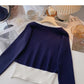 Versatile design contrast V-Neck long sleeve top  6694