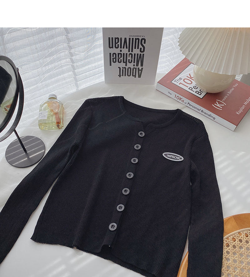 Knitwear long sleeve thin round neck single breasted cardigan  6530