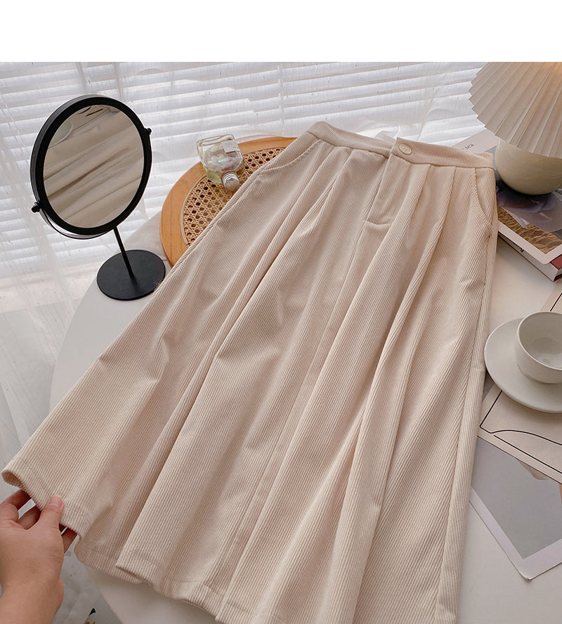 Hong Kong style leisure solid color high waist corduroy dress  5776
