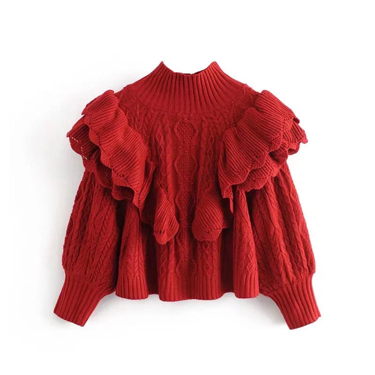 Pull en maille octogonale à superpositions de dentelle polyvalente 7455